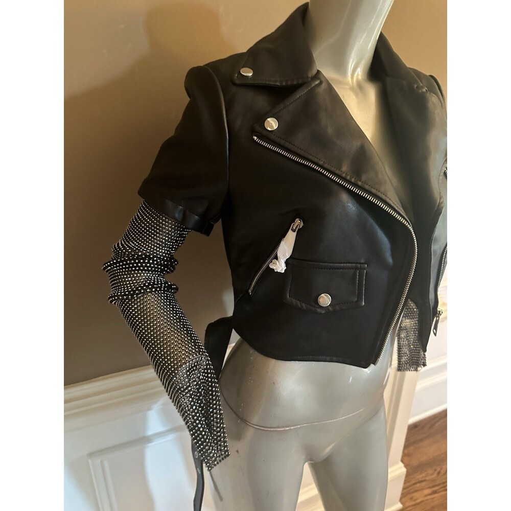 AZALEA WANG RHINESTONE BLING CROP MOTO JACKET SZ LARGE  NWT - Picture 3 of 5